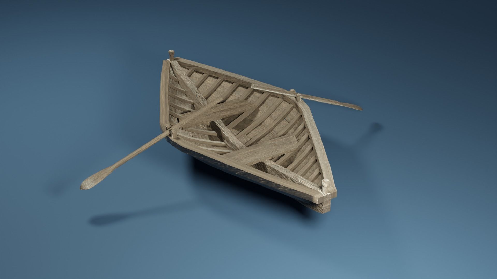 Rowboat wooden boat 3D model_3