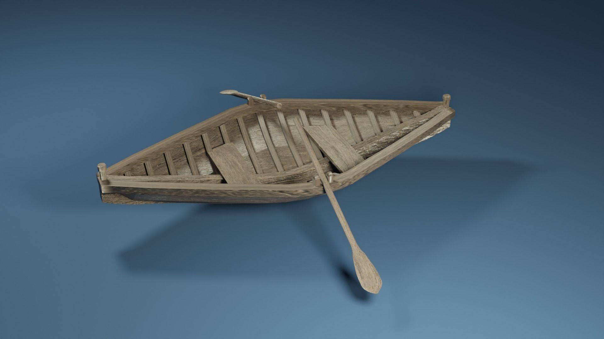 Rowboat wooden boat 3D model_1