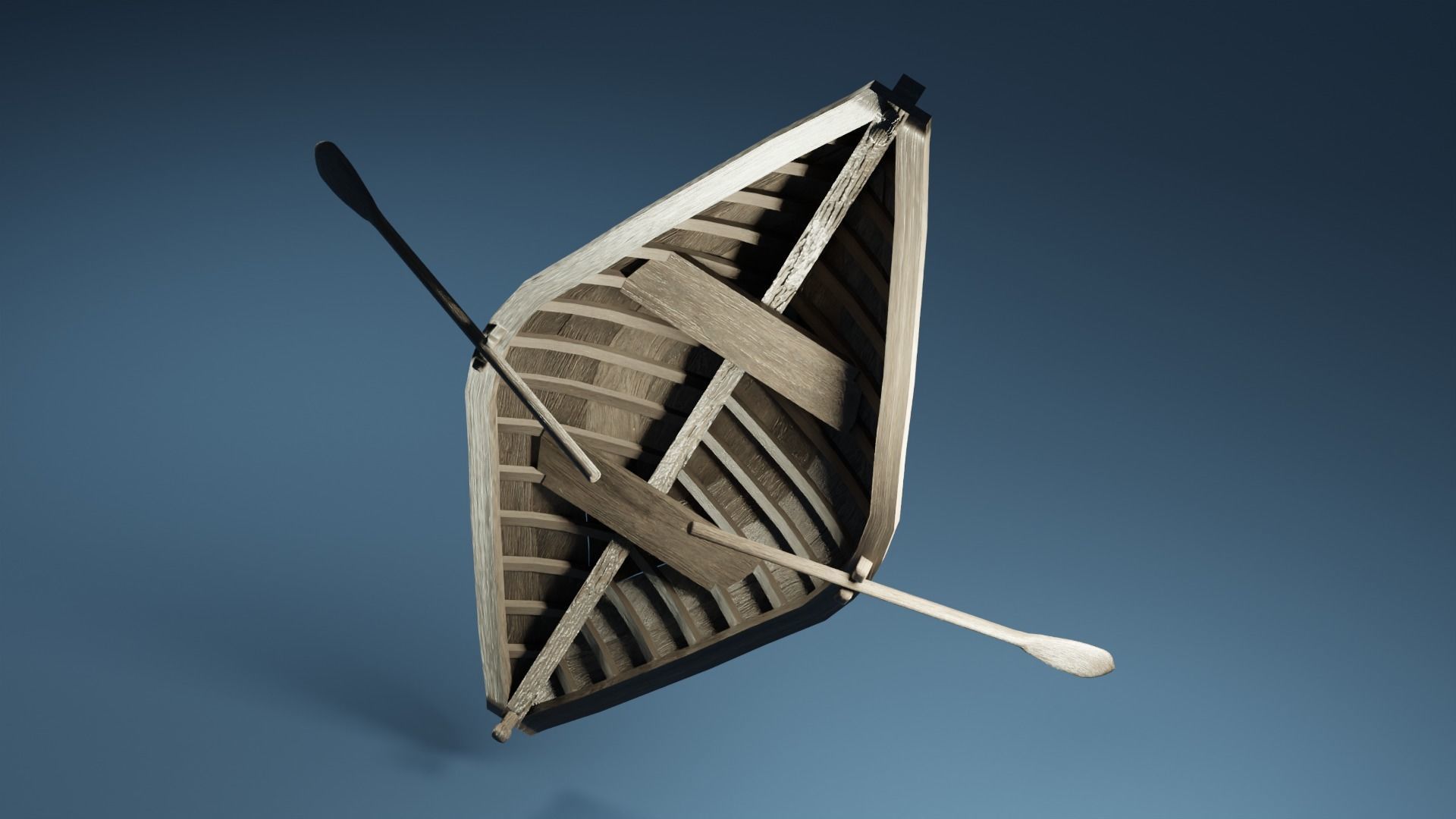 Rowboat wooden boat 3D model_10