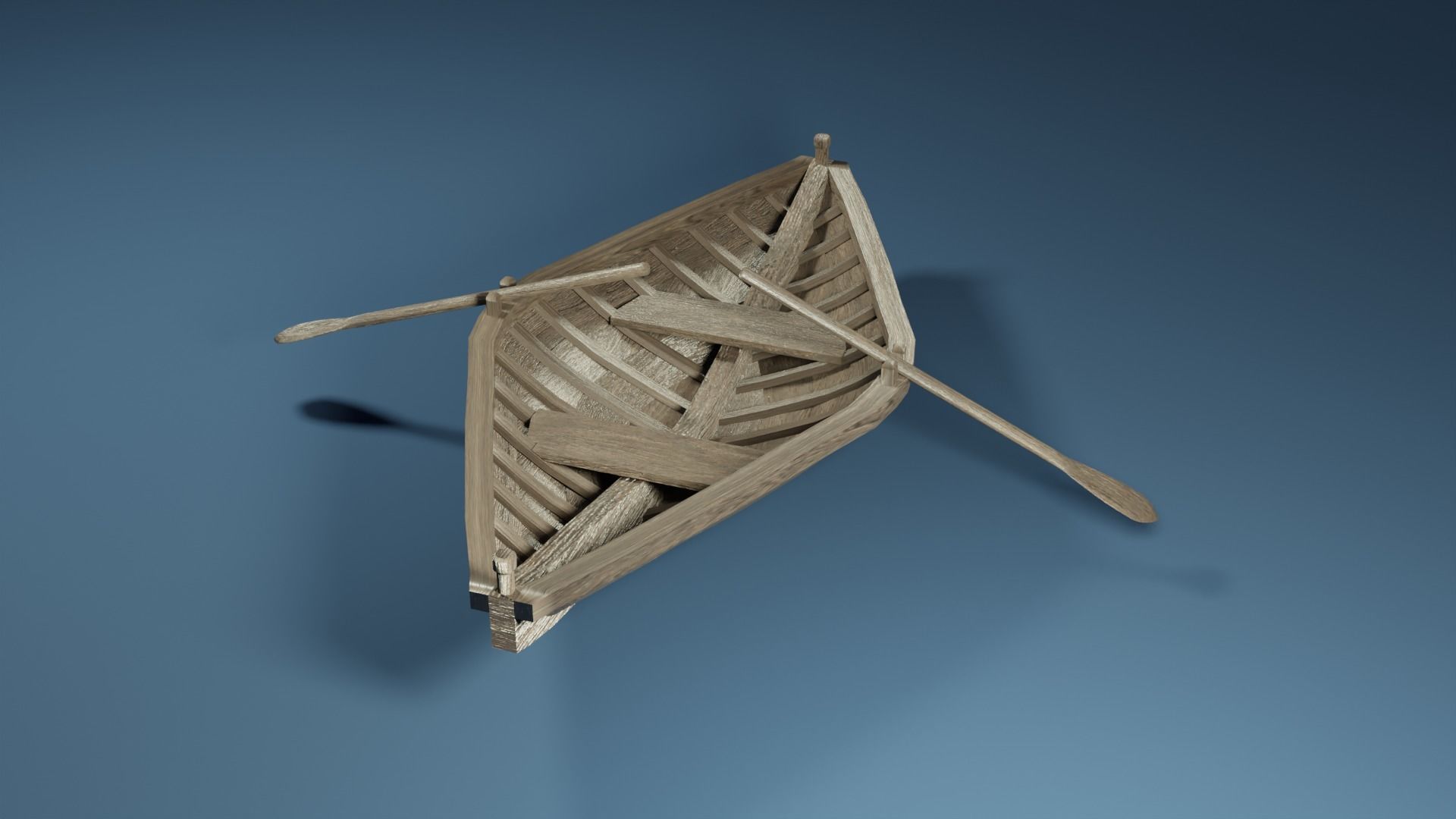 Rowboat wooden boat 3D model_2