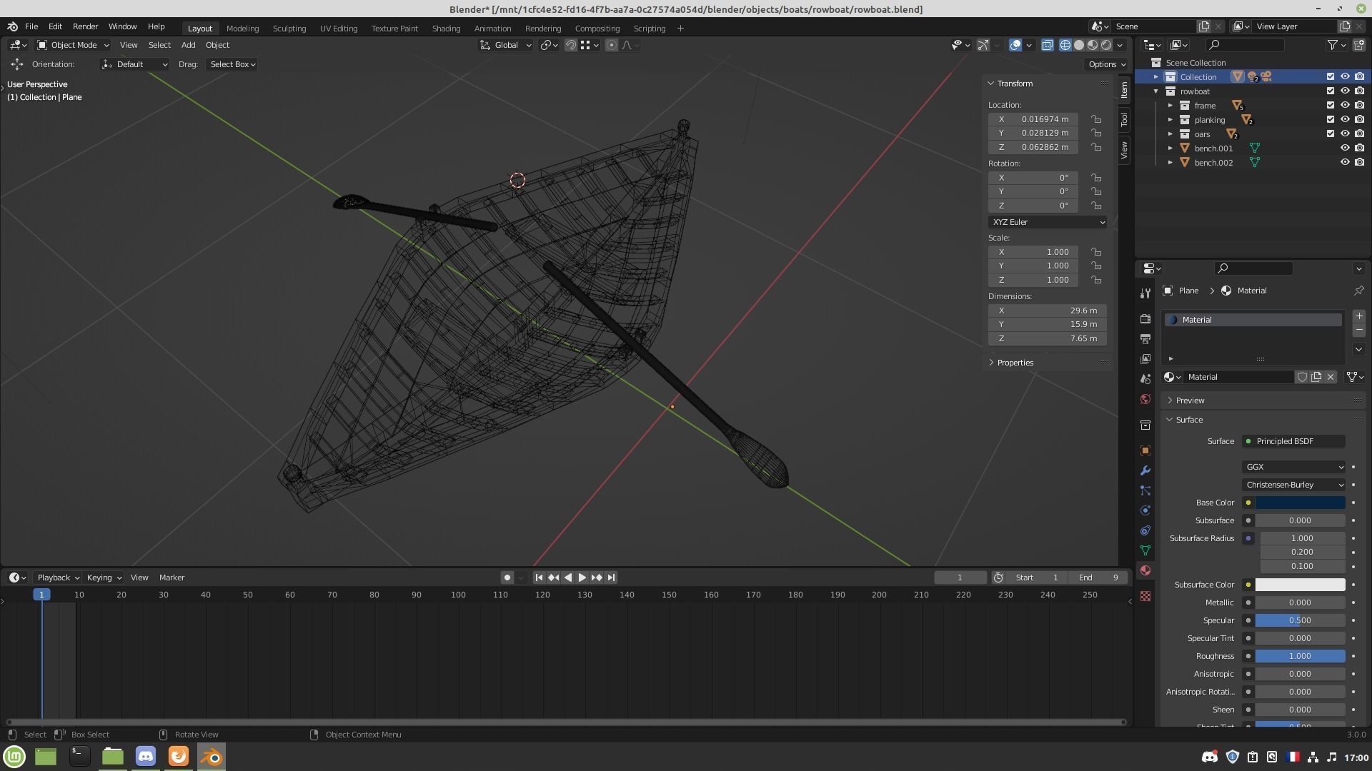 Rowboat wooden boat 3D model_12