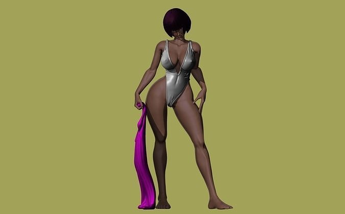 Swimsuit Aiko a lifegard fanart with disc shaped base included 3D print model