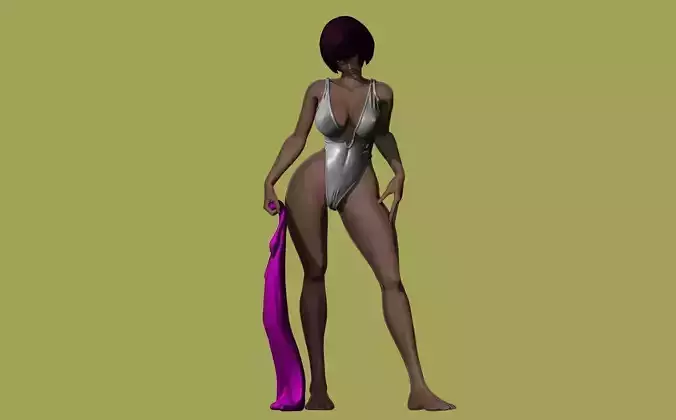 Swimsuit Aiko a lifegard fanart with disc shaped base included 3D print model