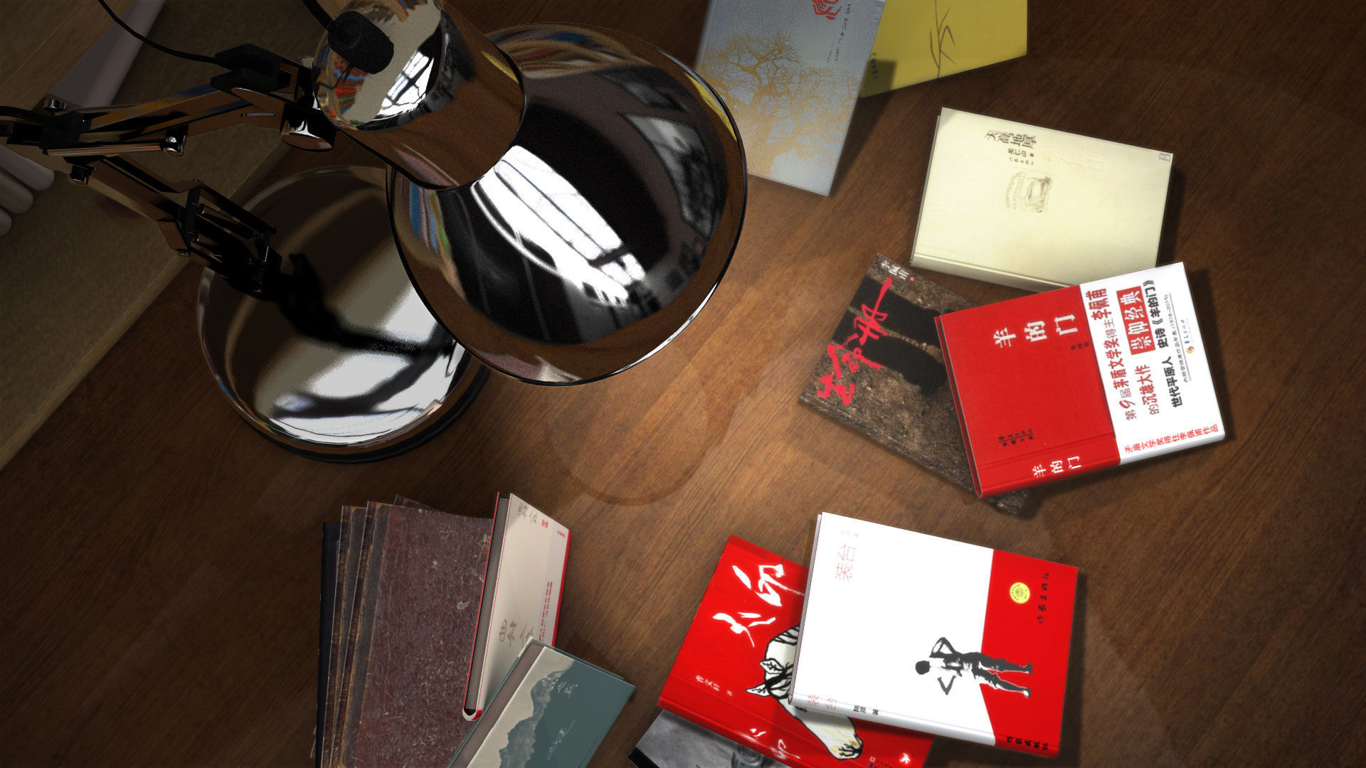 Books  unconventionally  bookshelf  desk lamp 3D model_4