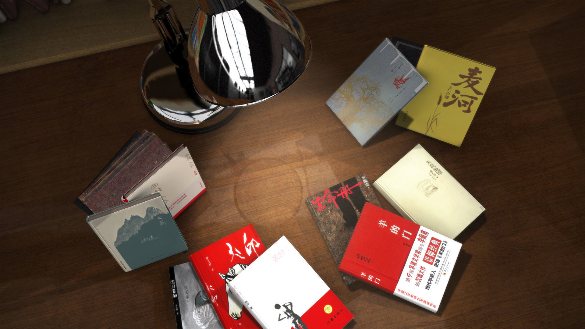 Books  unconventionally  bookshelf  desk lamp 3D model_3