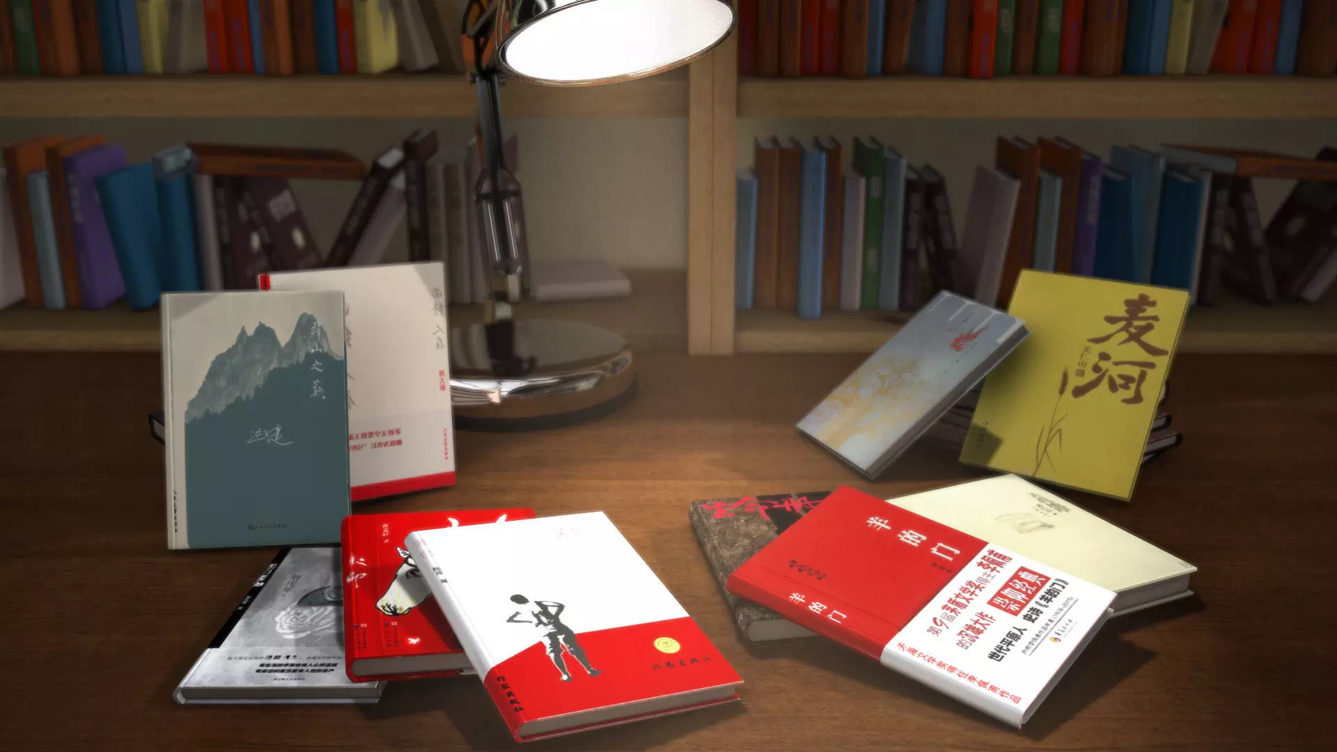 Books  unconventionally  bookshelf  desk lamp 3D model_0