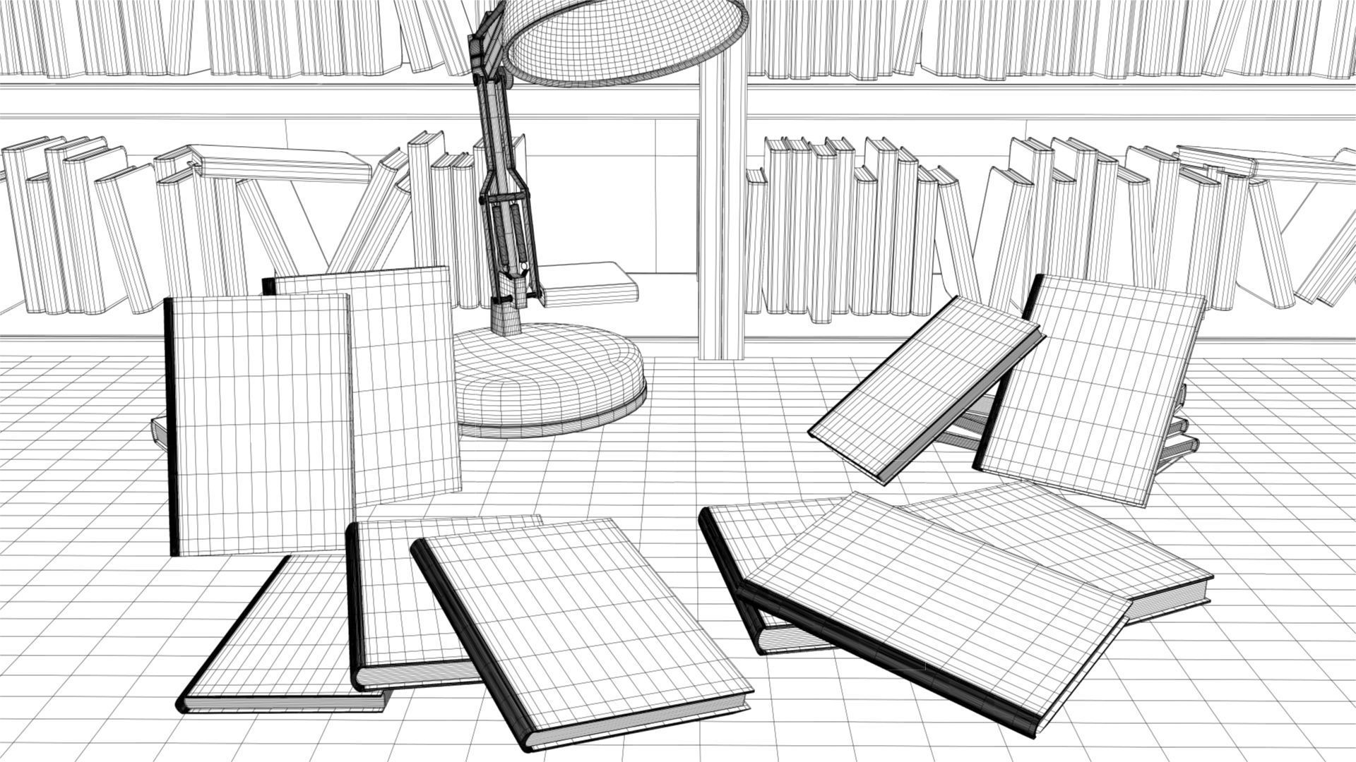 Books  unconventionally  bookshelf  desk lamp 3D model_5