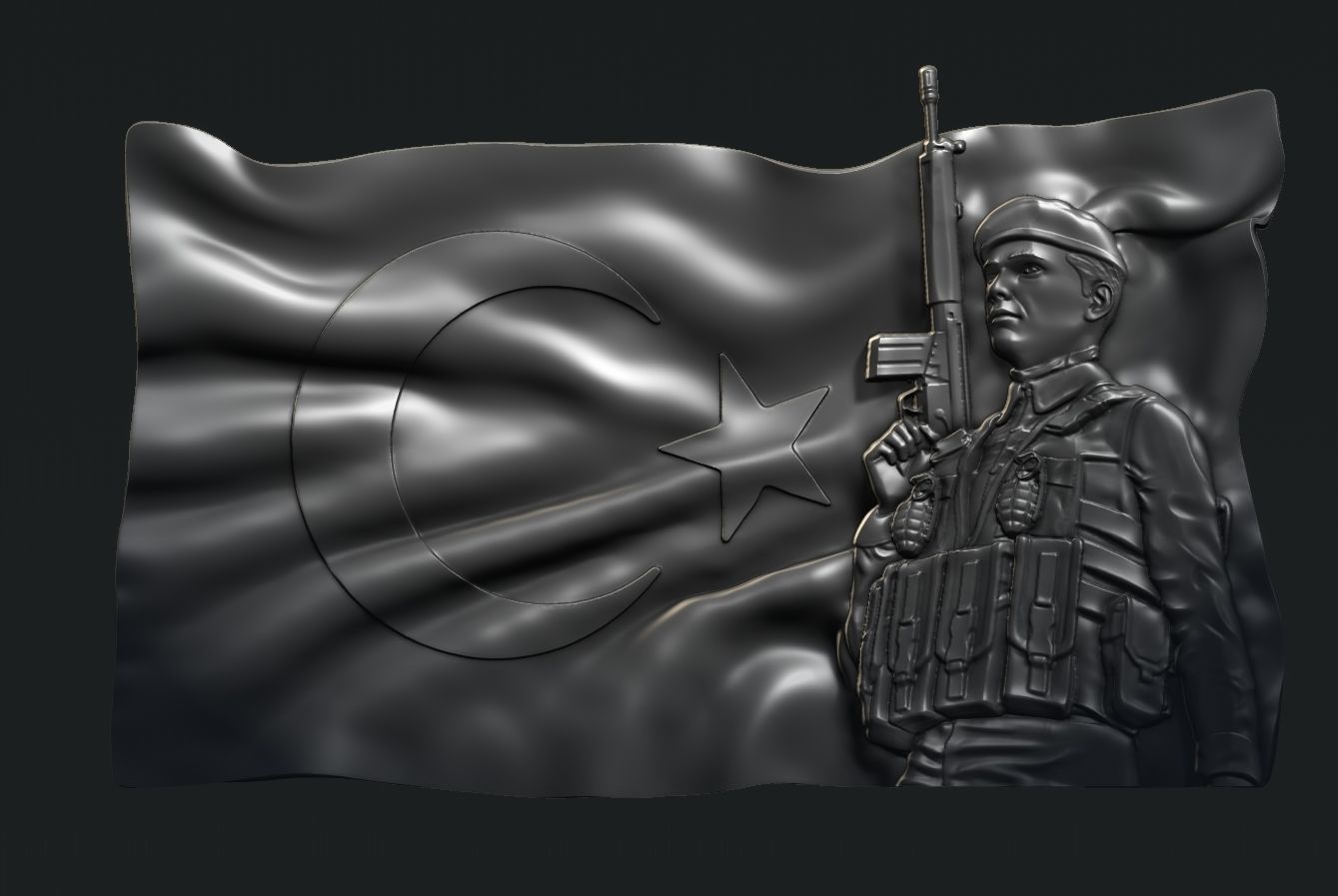 Turkish Flag and Soldier 3D print model_10