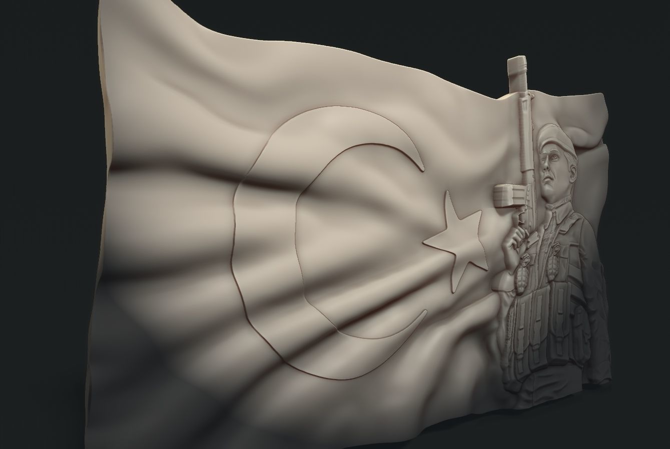 Turkish Flag and Soldier 3D print model_5