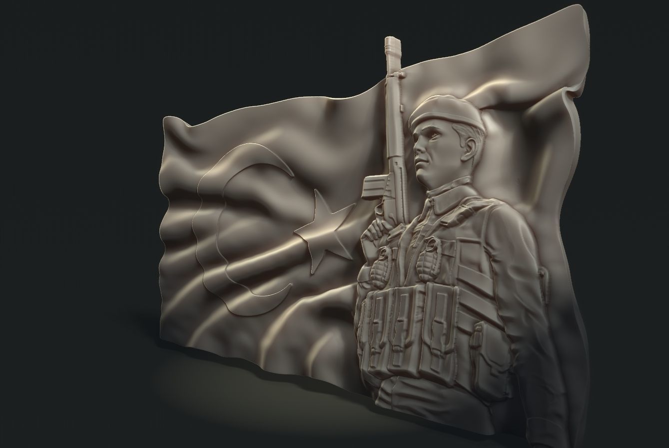 Turkish Flag and Soldier 3D print model_4