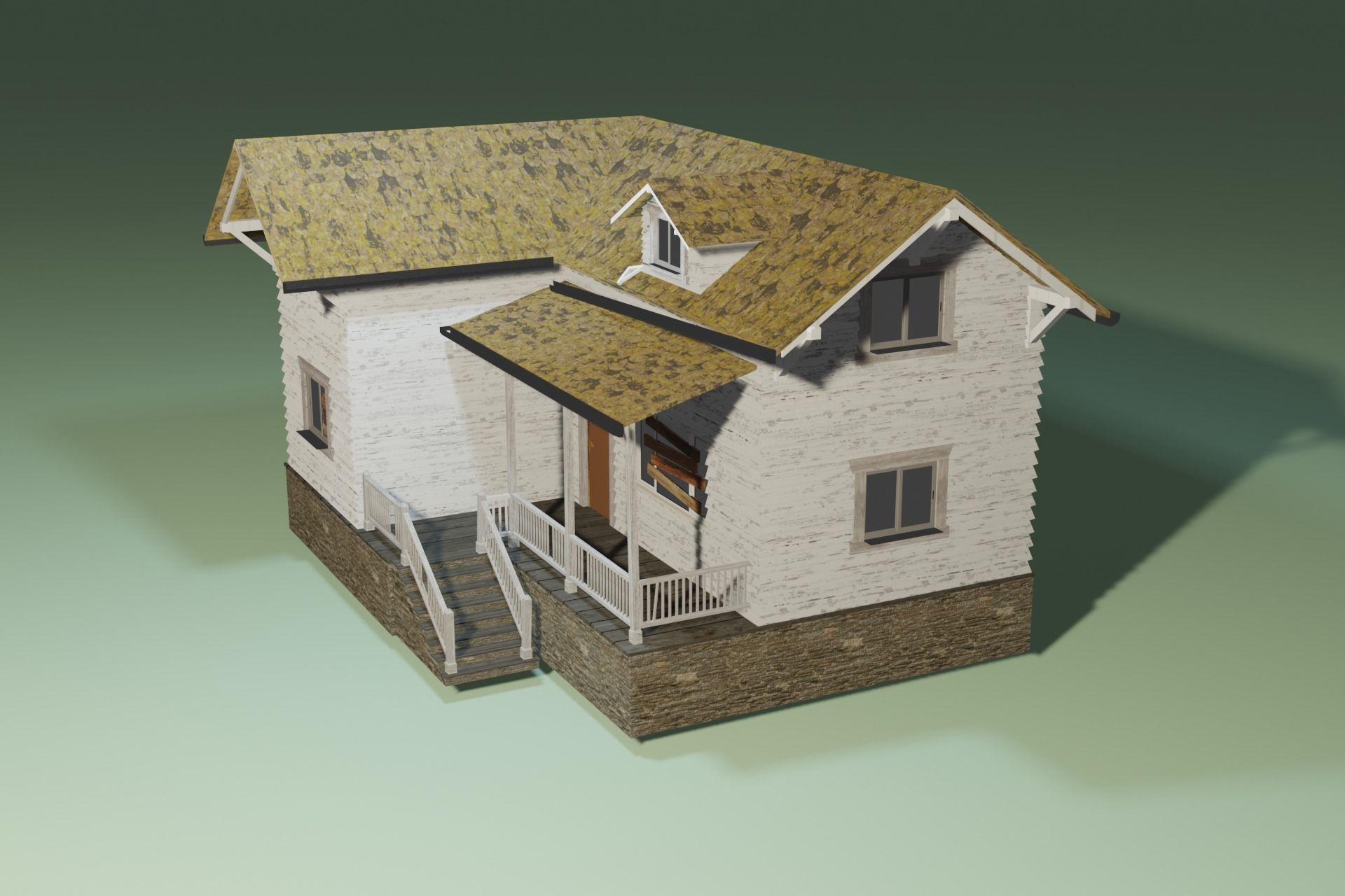 Old abandoned house Low-poly 3D model_1