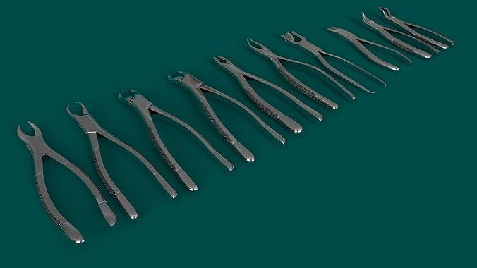 Dental pliers and extraction forceps Low-poly 3D model