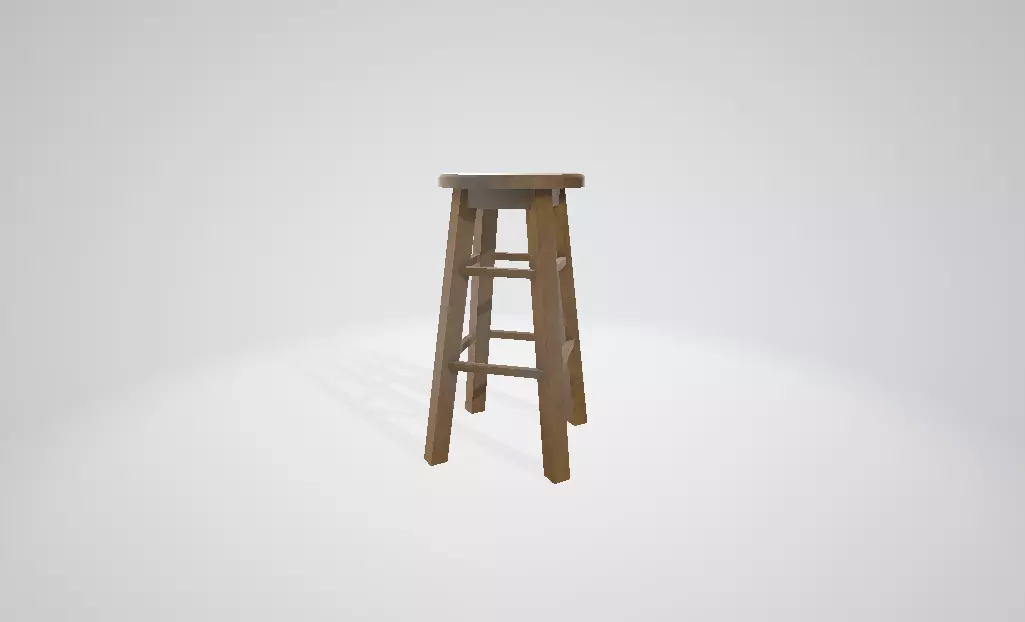 Bar stool wooden 3D model 3D model_0