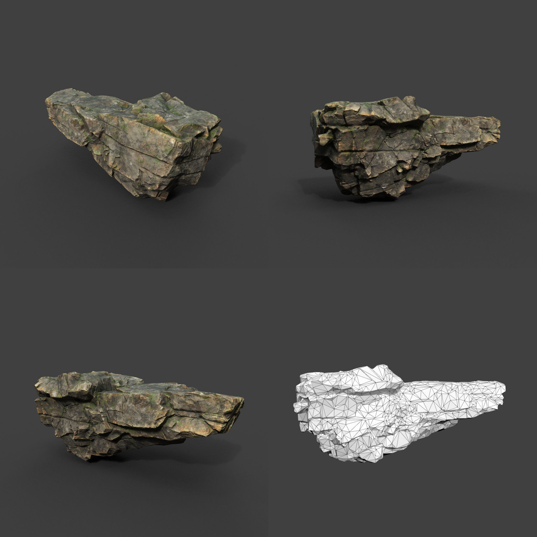 Low poly Mossy Sharp Modular Rock 211210 Low-poly 3D model_12