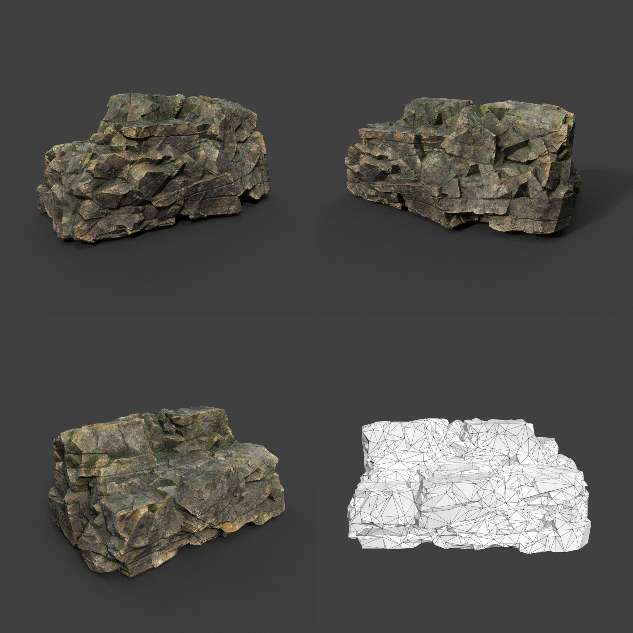 Low poly Mossy Sharp Modular Rock 211210 Low-poly 3D model_18
