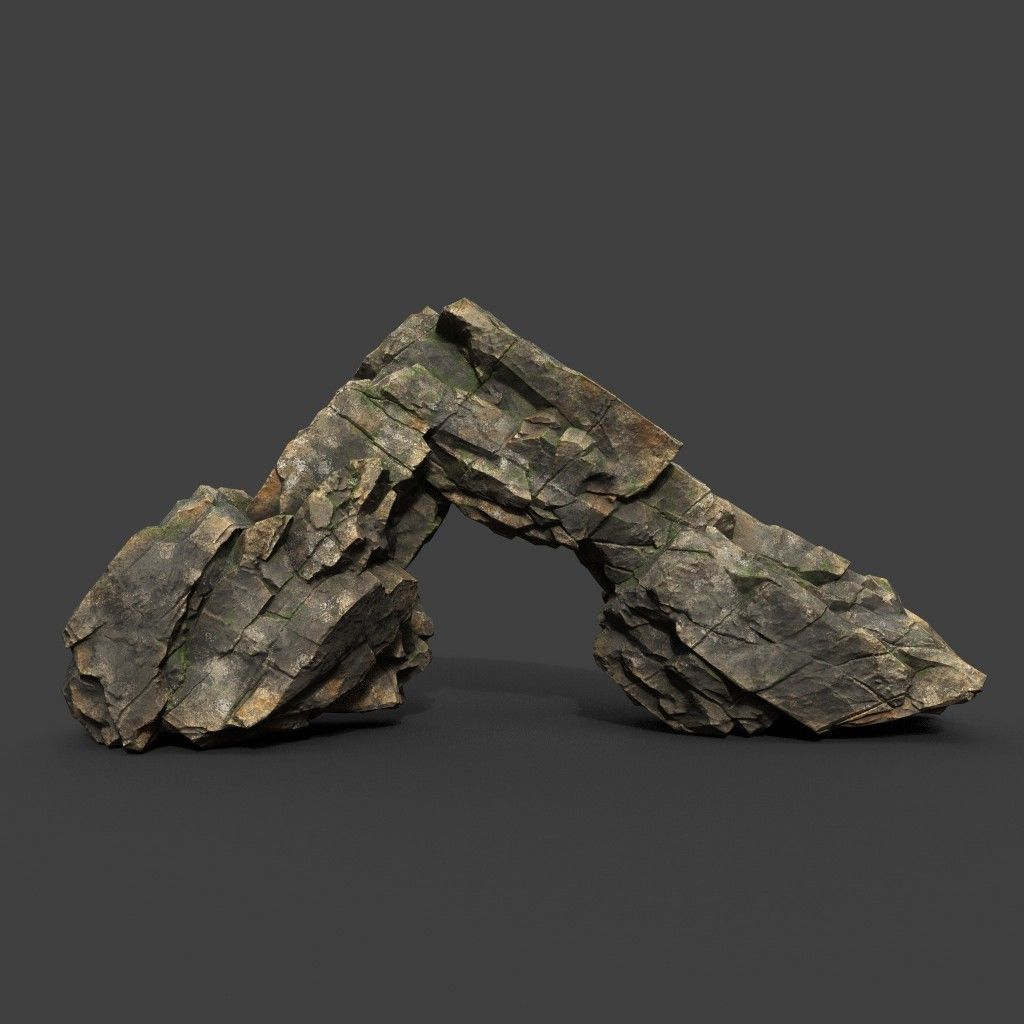 Low poly Mossy Sharp Modular Rock 211210 Low-poly 3D model_7