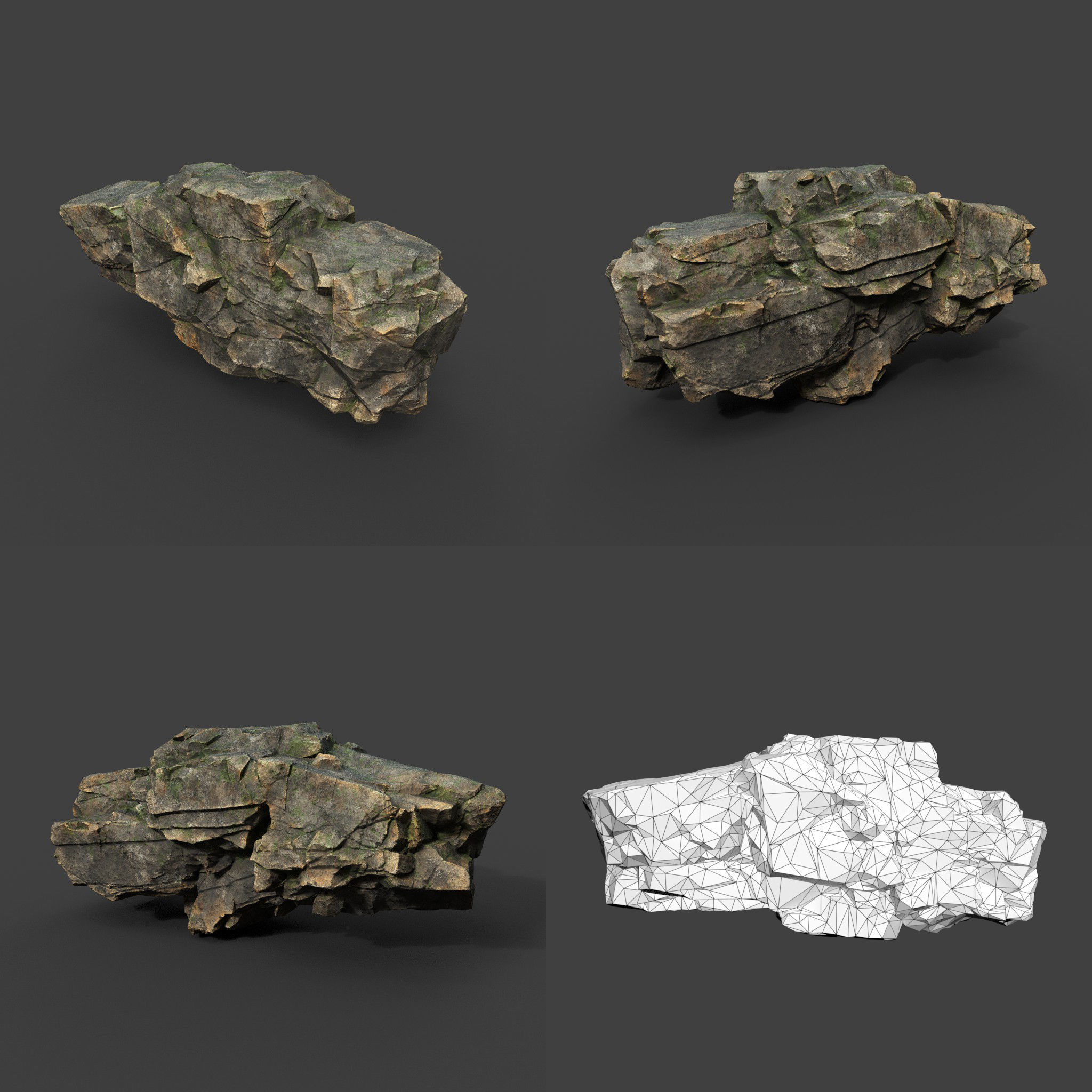 Low poly Mossy Sharp Modular Rock 211210 Low-poly 3D model_14