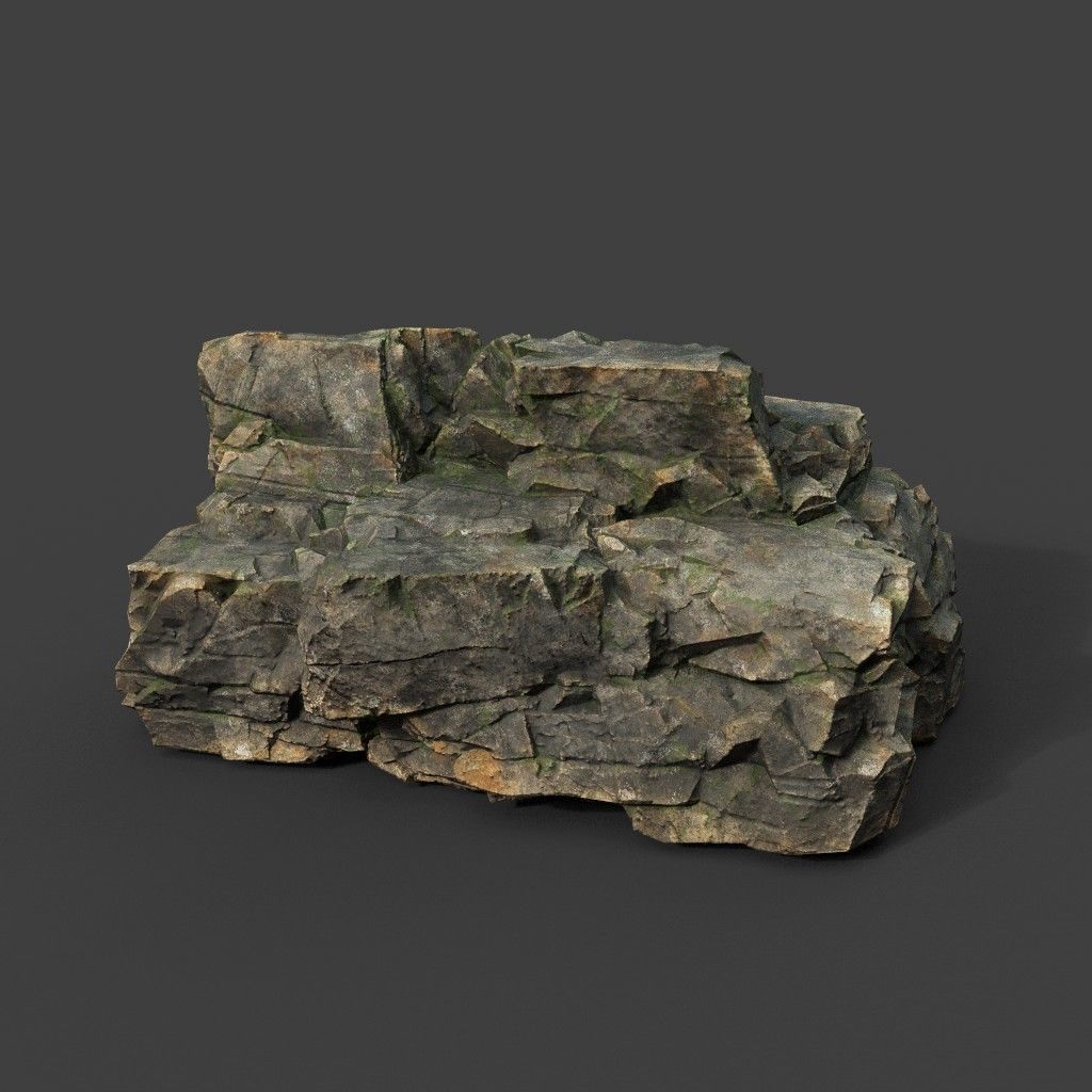 Low poly Mossy Sharp Modular Rock 211210 Low-poly 3D model_17