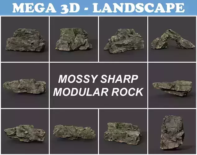 Low poly Mossy Sharp Modular Rock 211210