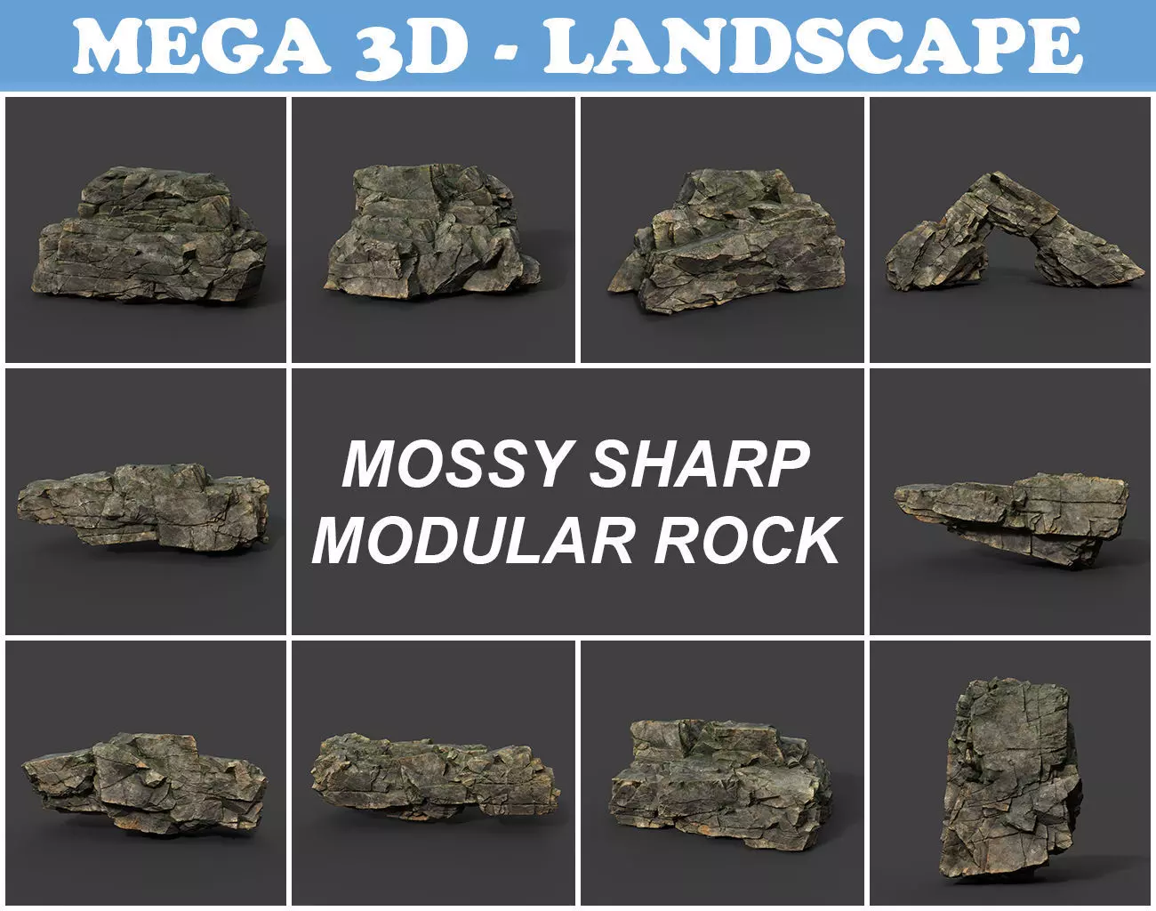 Low poly Mossy Sharp Modular Rock 211210 Low-poly 3D model_0