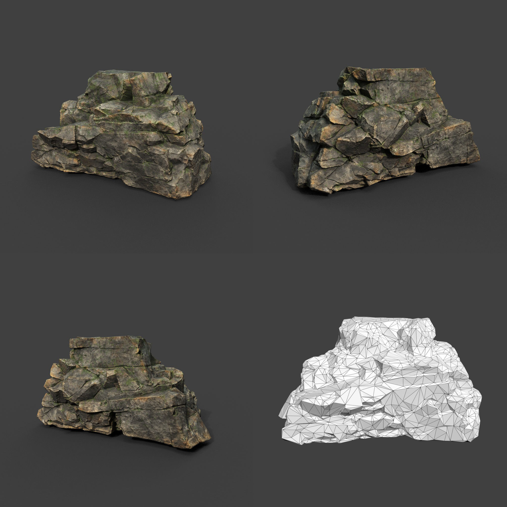Low poly Mossy Sharp Modular Rock 211210 Low-poly 3D model_6