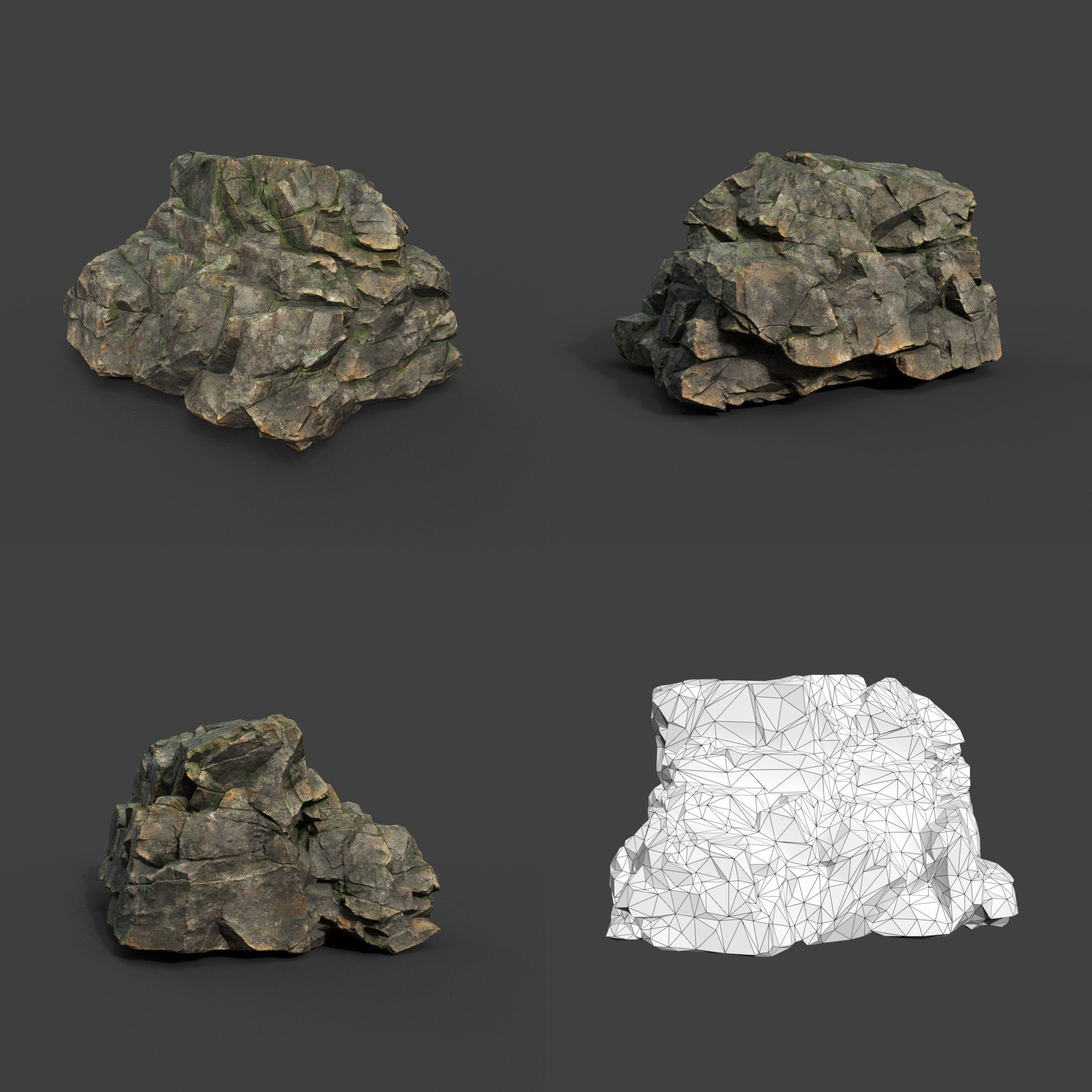 Low poly Mossy Sharp Modular Rock 211210 Low-poly 3D model_4