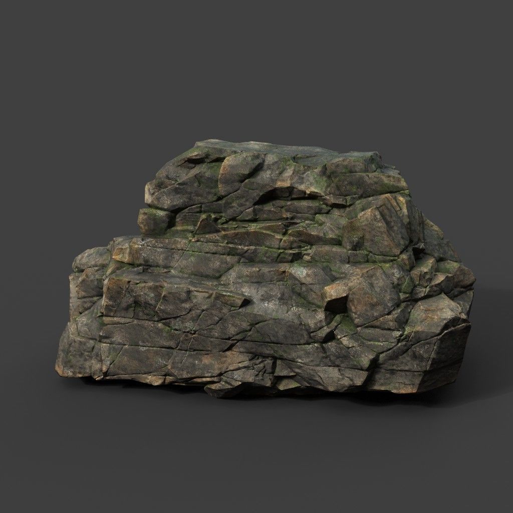 Low poly Mossy Sharp Modular Rock 211210 Low-poly 3D model_1