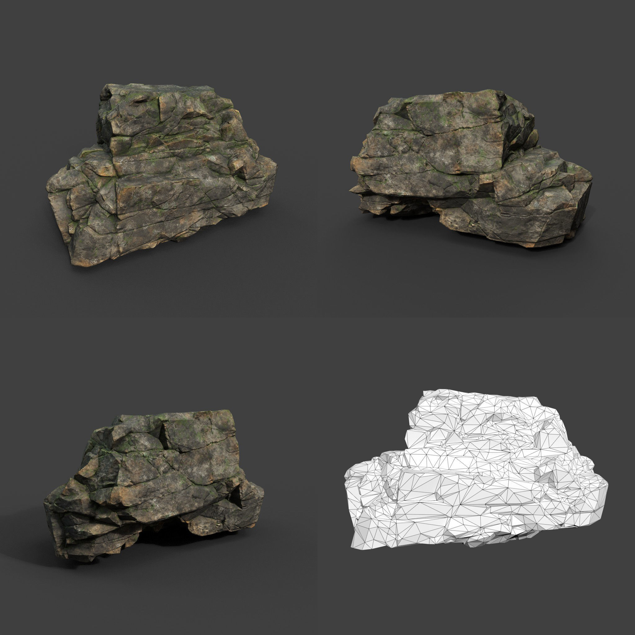 Low poly Mossy Sharp Modular Rock 211210 Low-poly 3D model_2