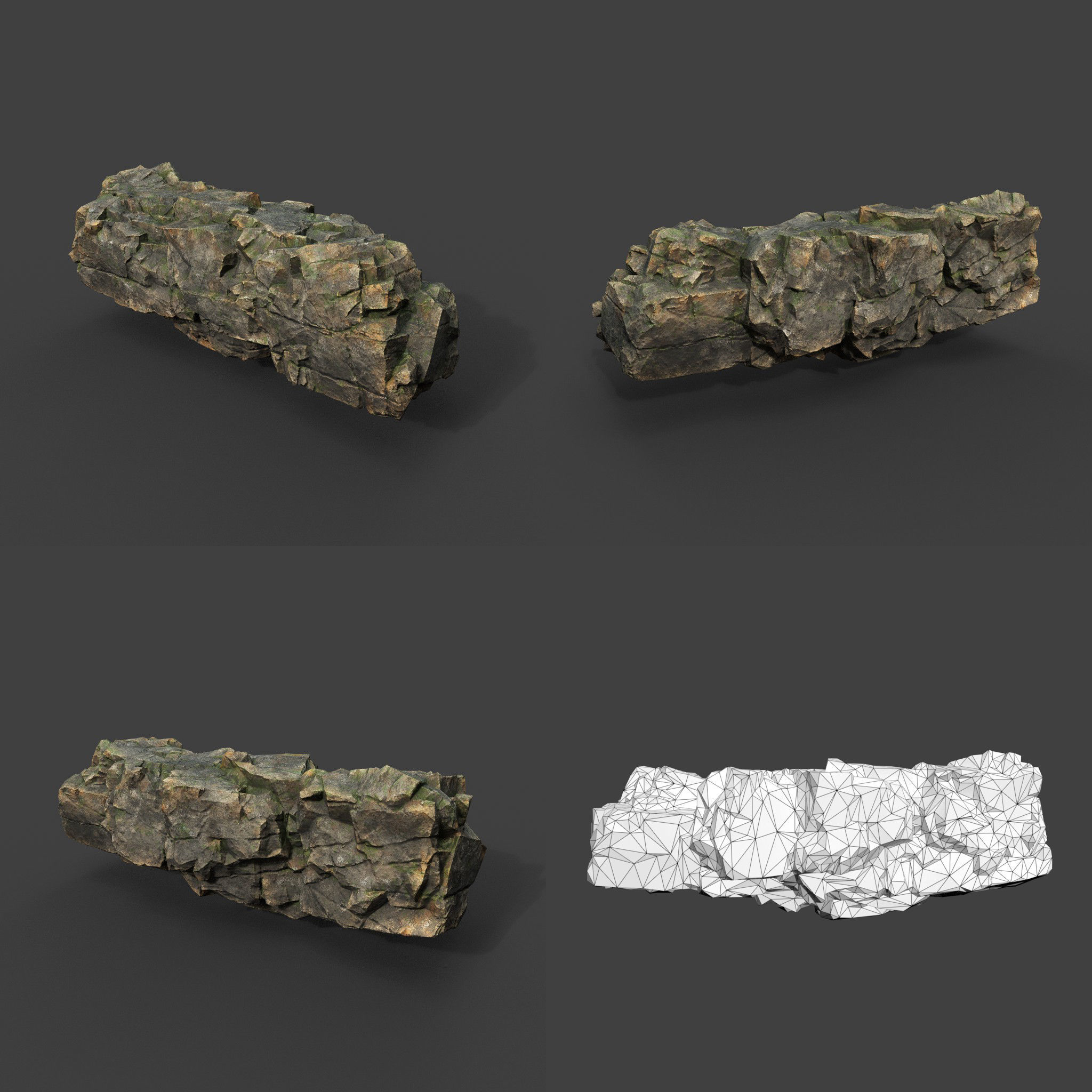 Low poly Mossy Sharp Modular Rock 211210 Low-poly 3D model_16