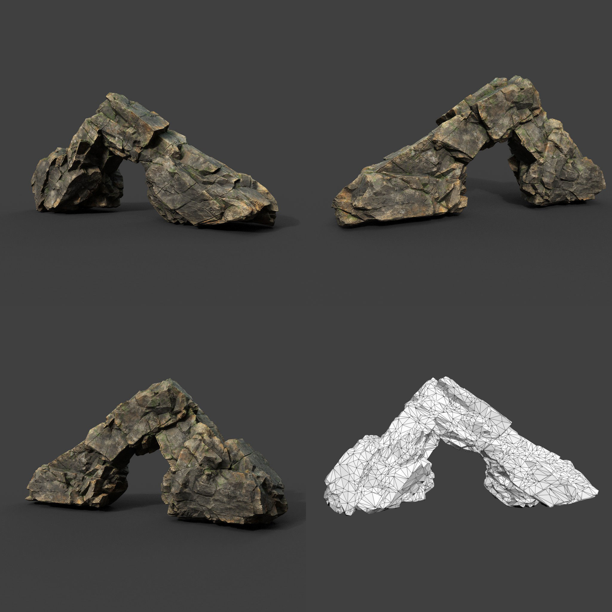 Low poly Mossy Sharp Modular Rock 211210 Low-poly 3D model_8