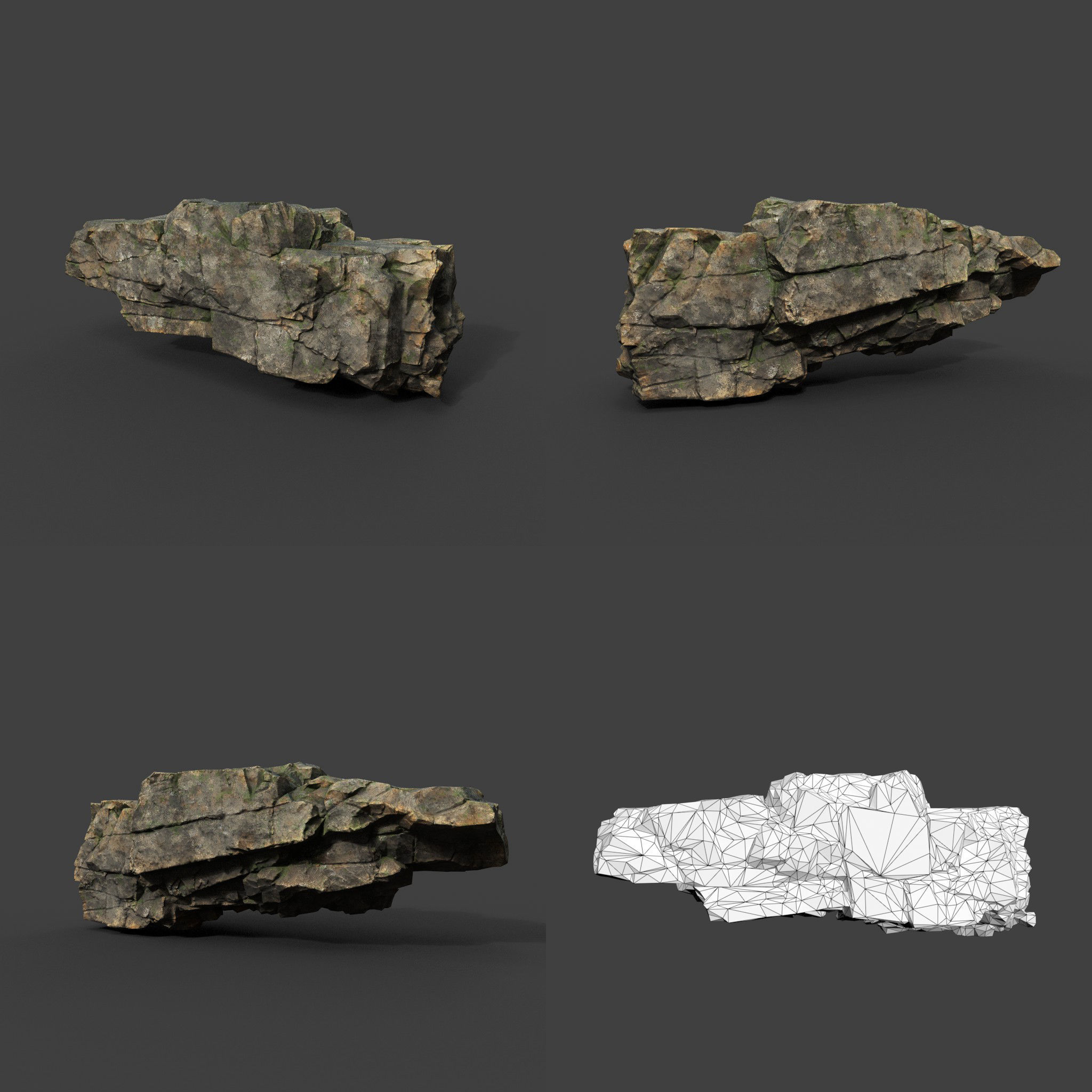 Low poly Mossy Sharp Modular Rock 211210 Low-poly 3D model_10