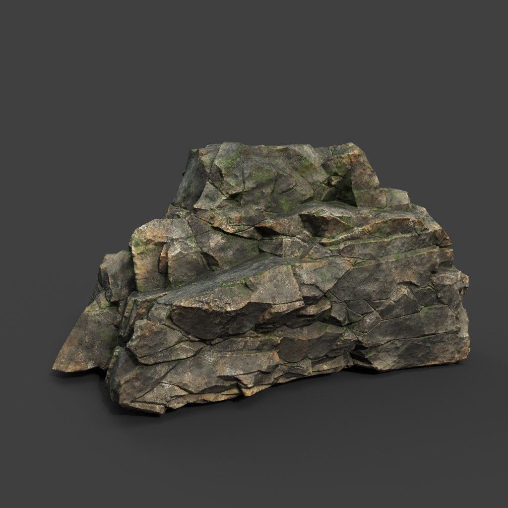 Low poly Mossy Sharp Modular Rock 211210 Low-poly 3D model_5