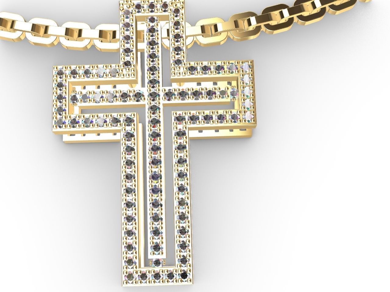 diamond cross pendant and chain stl files verified 3D print model_1