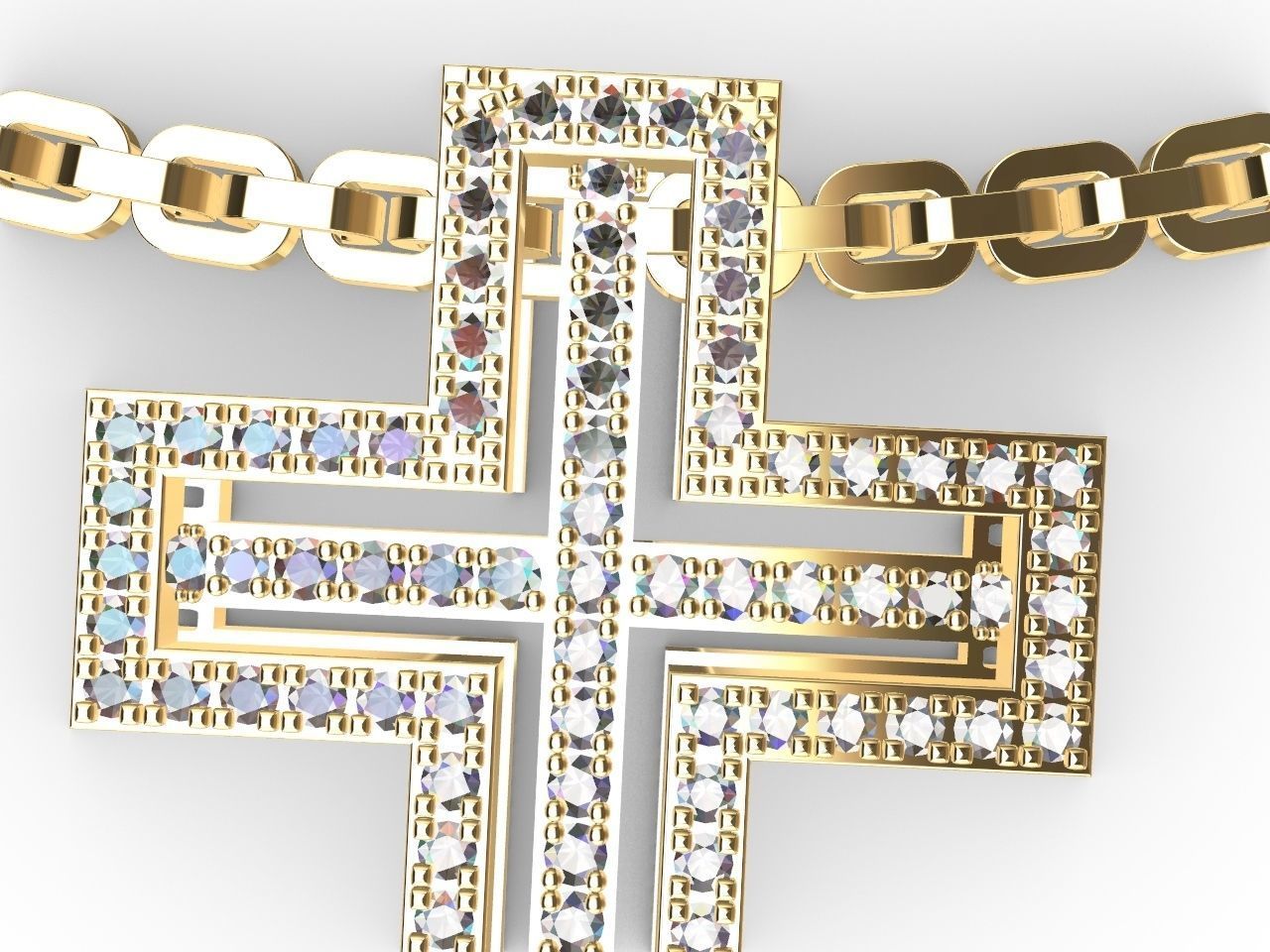 diamond cross pendant and chain stl files verified 3D print model_11