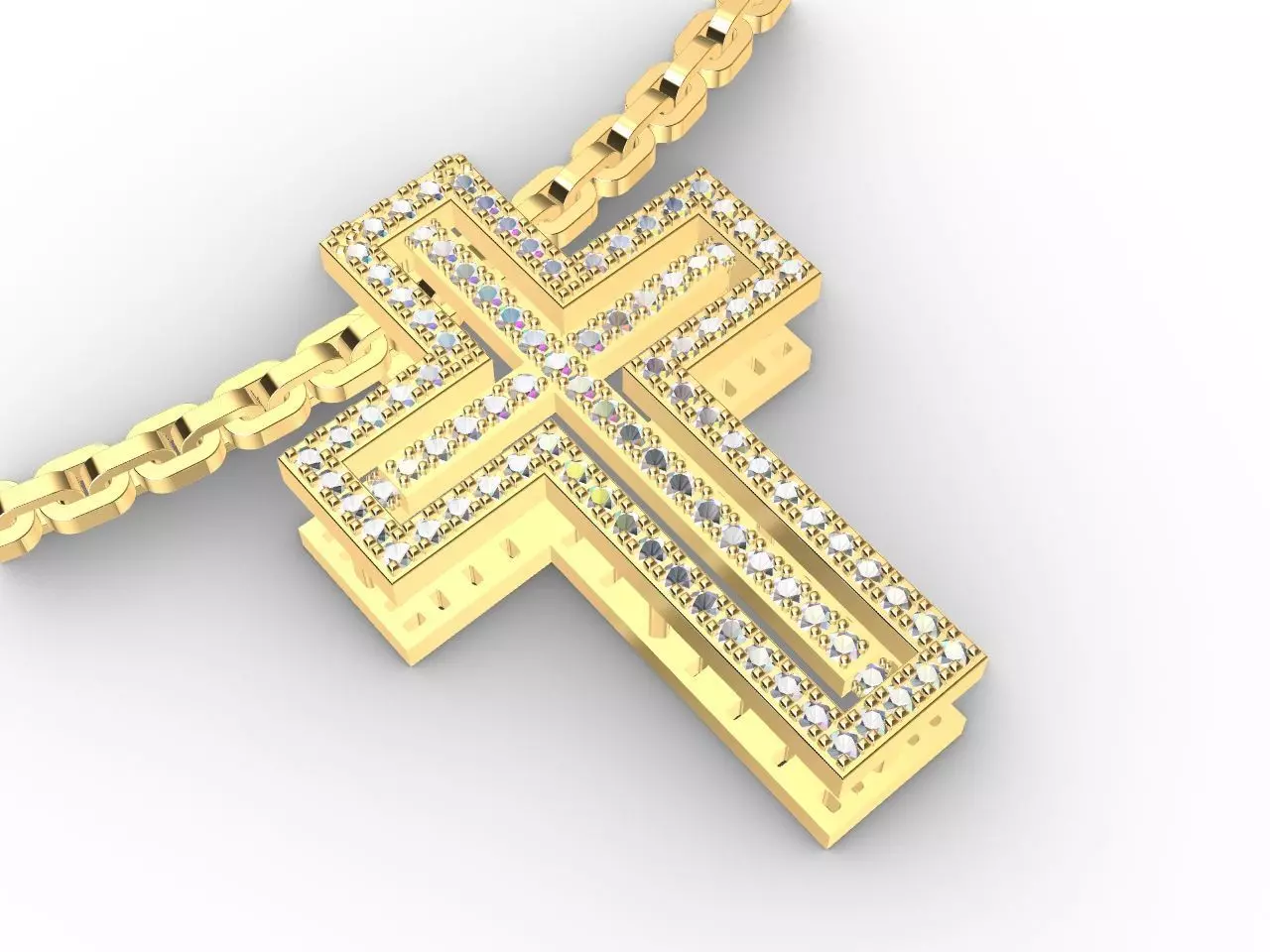 diamond cross pendant and chain stl files verified 3D print model_0