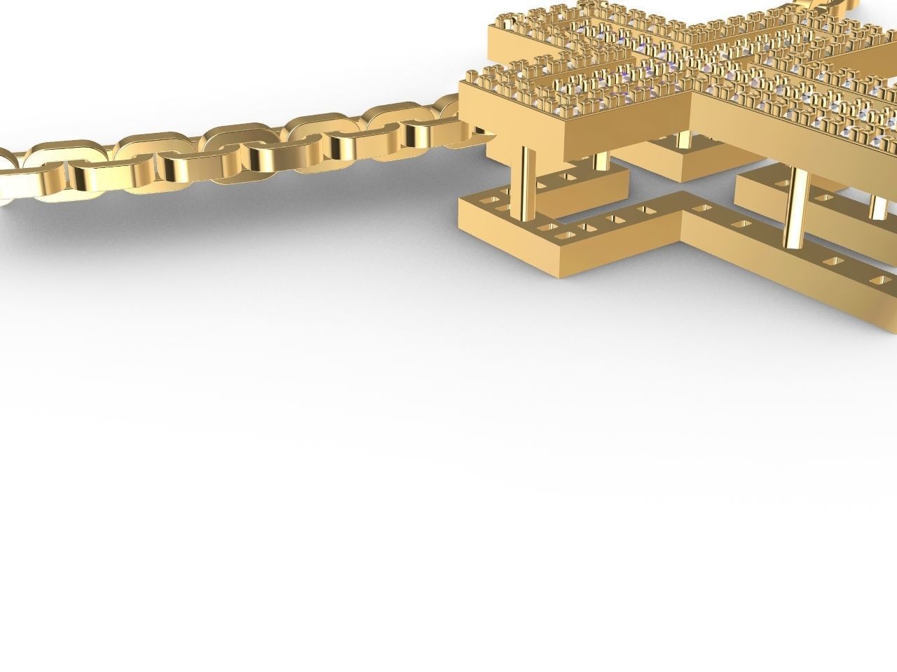 diamond cross pendant and chain stl files verified 3D print model_5