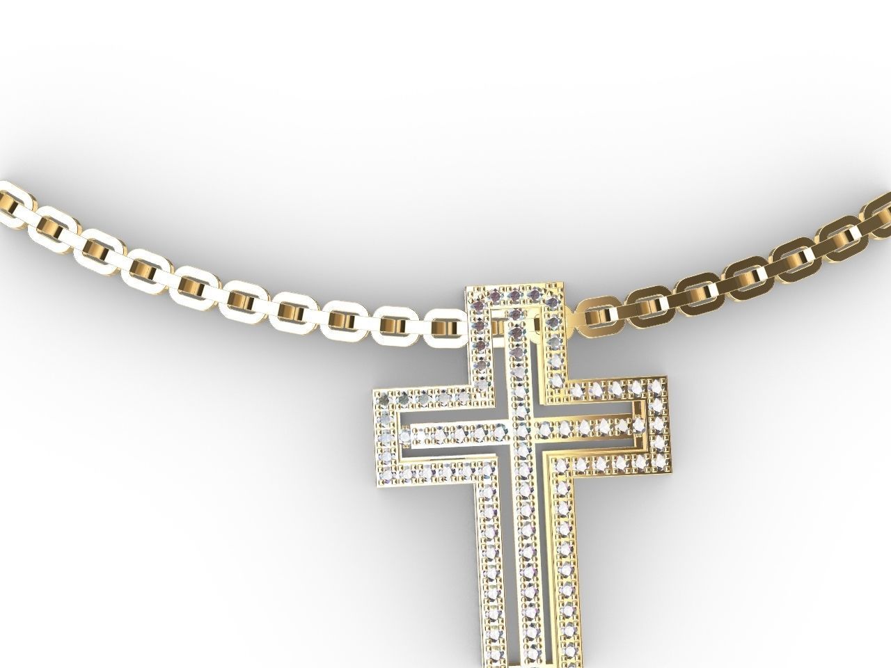 diamond cross pendant and chain stl files verified 3D print model_3