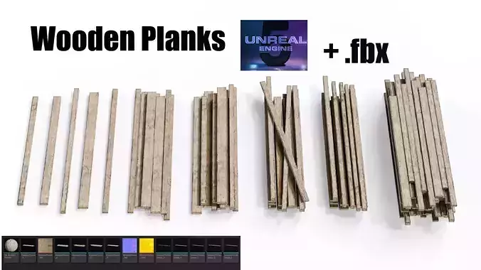 Wooden Planks set Low-poly 3D model