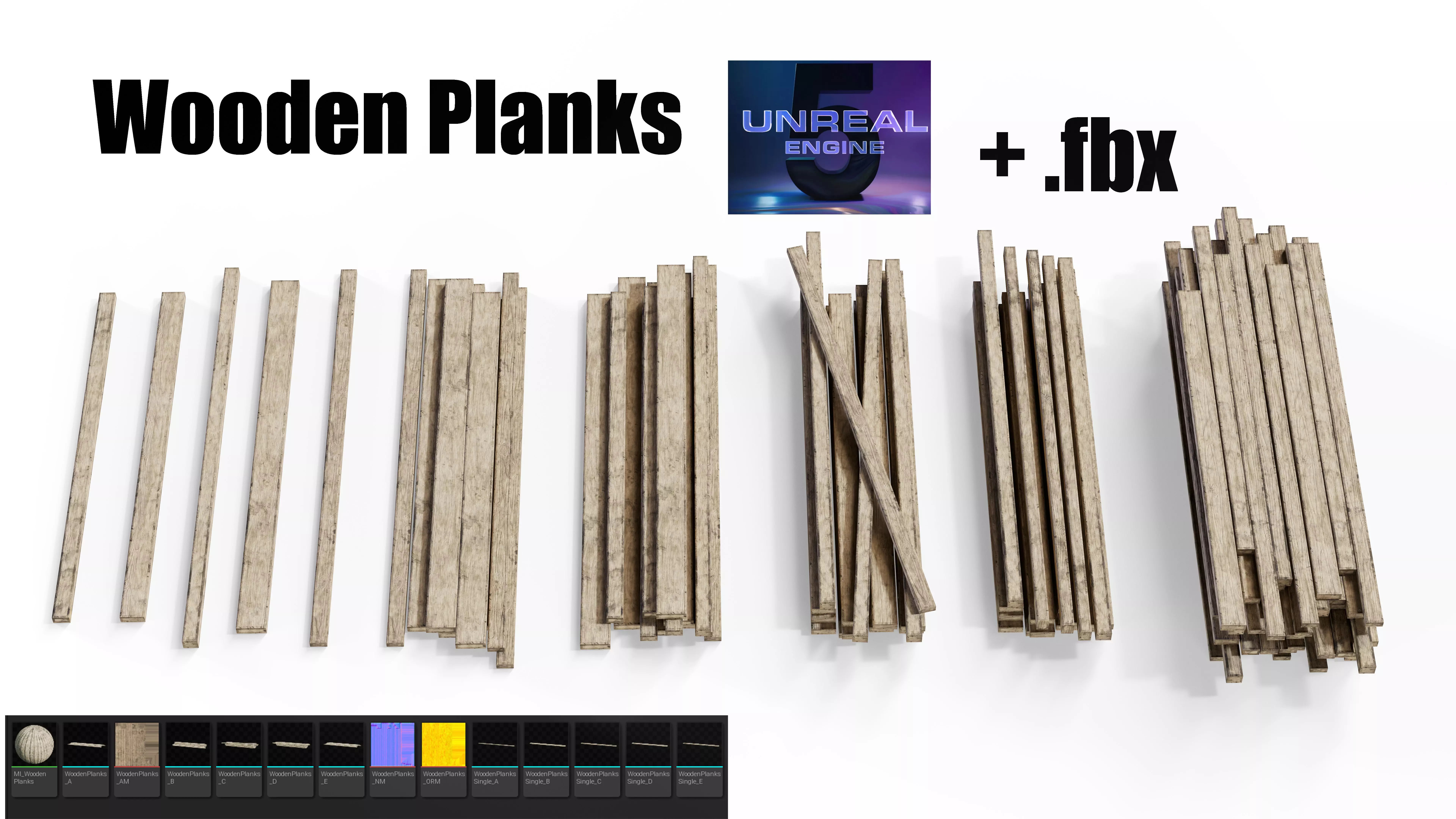 Wooden Planks set Low-poly 3D model_0