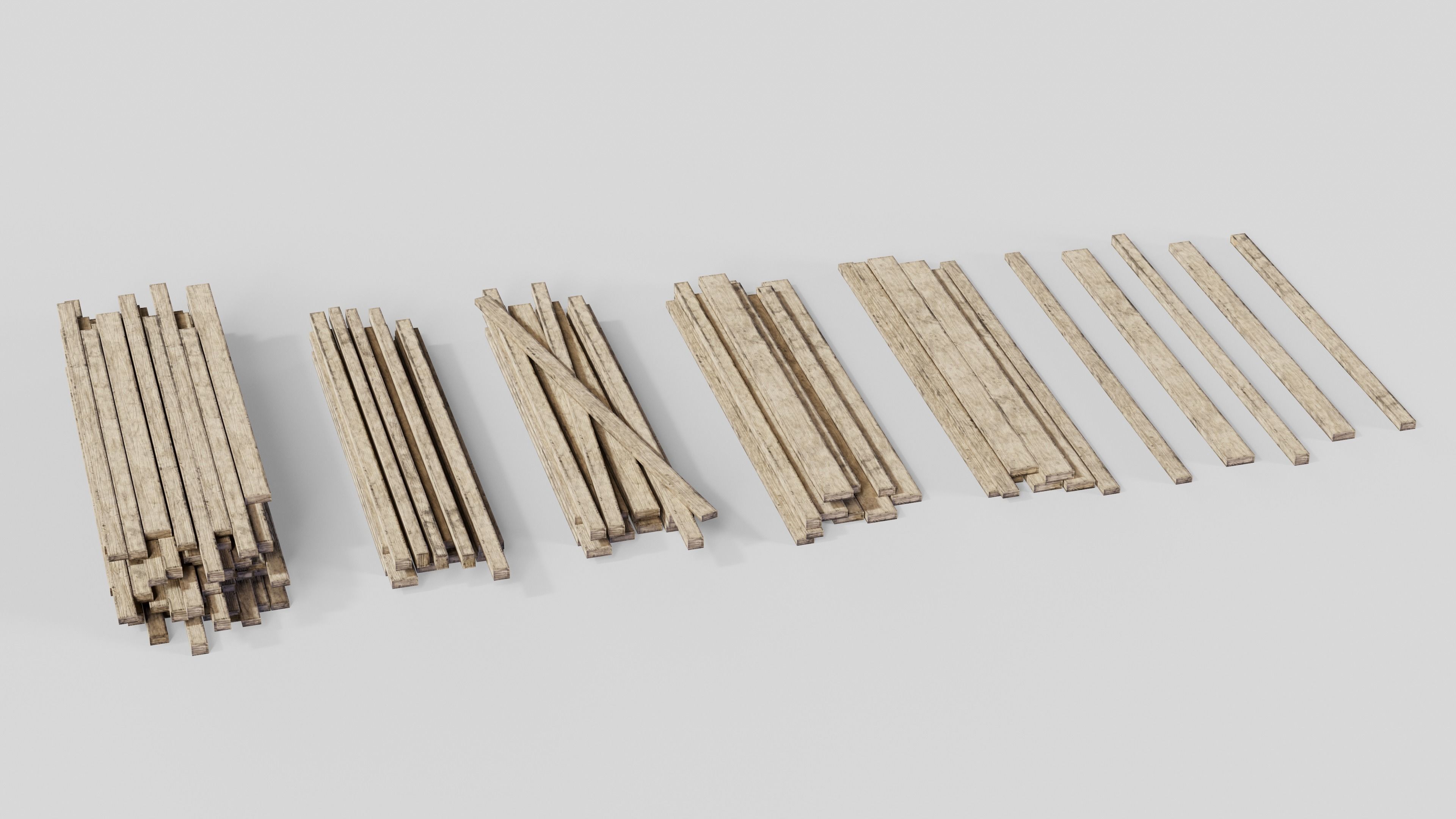 Wooden Planks set Low-poly 3D model_1