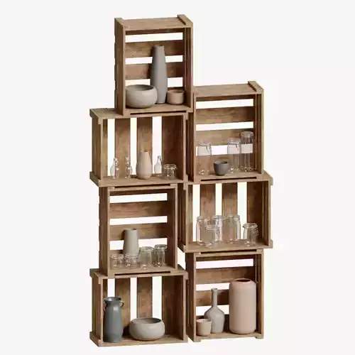 SET OF WOODEN SHELVES