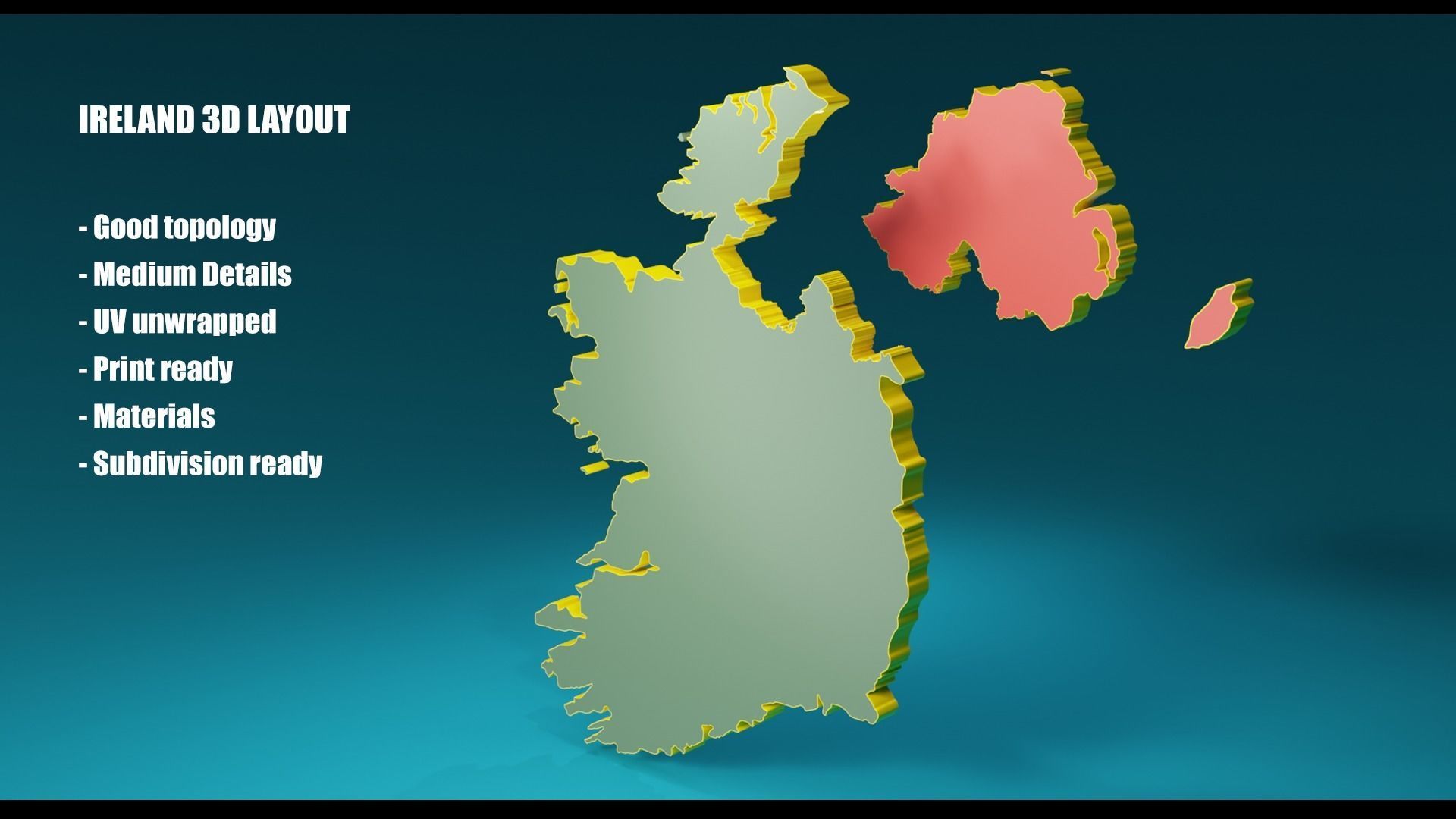 IRELAND POLITICAL MAP LAYOUT Low-poly 3D model_1