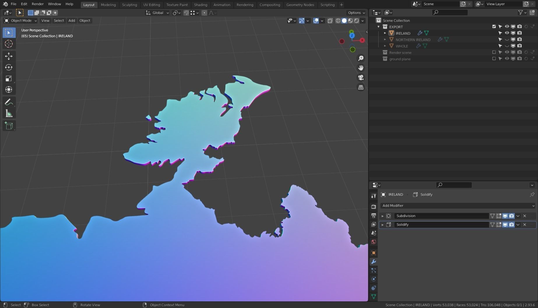 IRELAND POLITICAL MAP LAYOUT Low-poly 3D model_12