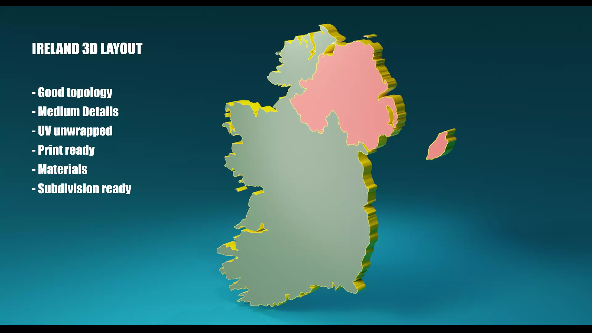 IRELAND POLITICAL MAP LAYOUT Low-poly 3D model_0