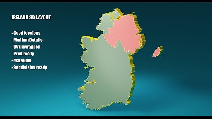 IRELAND POLITICAL MAP LAYOUT  Low-poly 3D model