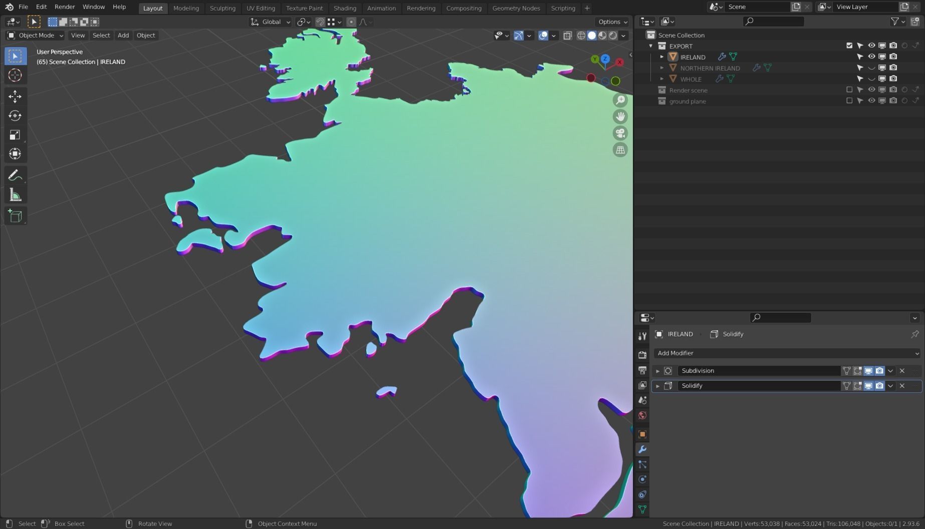 IRELAND POLITICAL MAP LAYOUT Low-poly 3D model_13