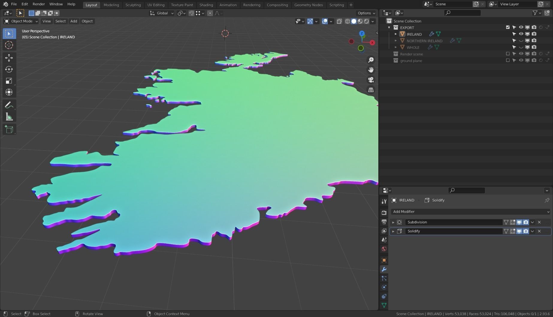 IRELAND POLITICAL MAP LAYOUT Low-poly 3D model_16