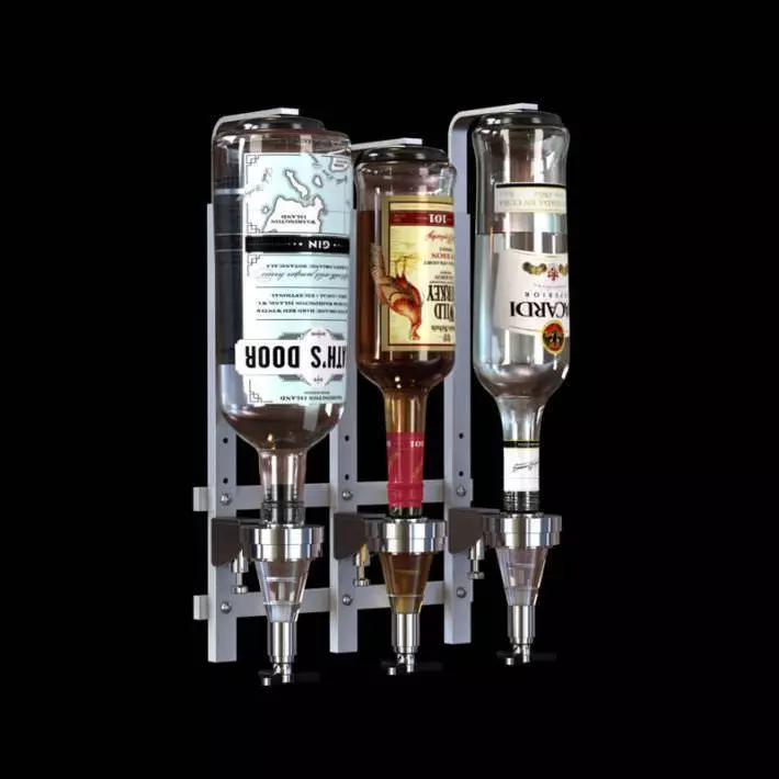 Bar Metal Bar Butler With Three Bottles Of Alcohol 3D model_0