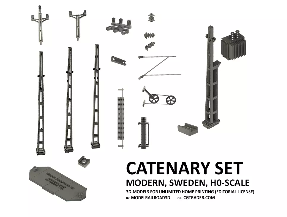 CAT-0004 Catenary set Sweden Modern H0-scale 16 items 3D print model_0
