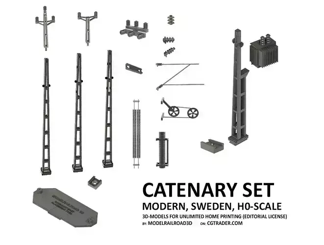 CAT-0004 Catenary set Sweden Modern H0-scale 16 items 3D print model